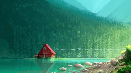 Tranquil Lake Cabin Live Wallpaper | Serene Animated Nature Background