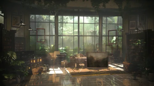 Jungle Library 4K Animated Live Wallpaper | Cozy Nature Study Room Aesthetic