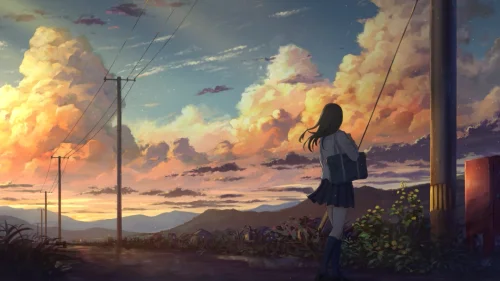 Anime Girl at Sunset – Peaceful & Emotional Live Wallpaper