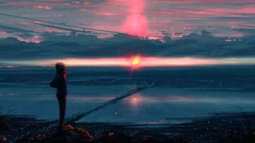 Distant Horizon 4K Live Wallpaper – Serene Anime Sunset & Skyline