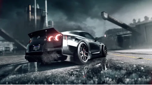 Nissan GT-R R35 4K live wallpaper – rain-soaked racing city Need for Speed aesthetic