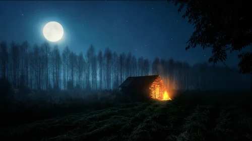 Woodshed at night 4K live wallpaper – tranquil animated forest under stars
