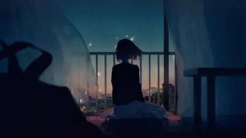 Silence of the night 4K live wallpaper – peaceful night scene with girl and stars
