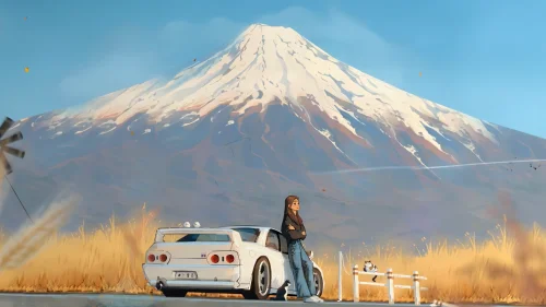 Nissan GTR R32 4K anime live wallpaper – Mount Fuji JDM aesthetic scene