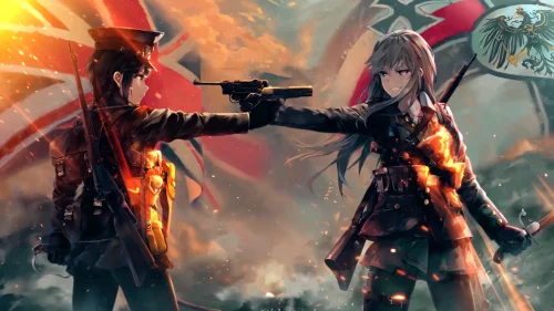 Anime war live wallpaper in 4K – rivals in a dramatic standoff