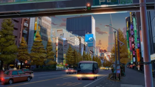 4K anime sunset city street live wallpaper – cozy urban evening vibe