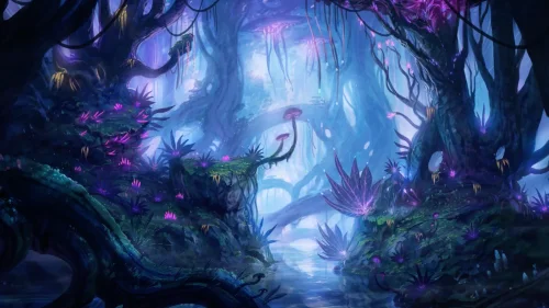 4K alien jungle fantasy live wallpaper – glowing sci-fi bioluminescent nature