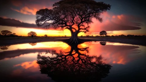 Reflected Sunset Tree – Nature Live Wallpaper