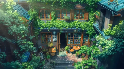 Ghibli coffee shop 4K live wallpaper – cozy animated scene for desktop or phone