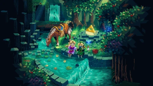 Pixel art fantasy 4K live wallpaper – 16-bit RPG adventure scene