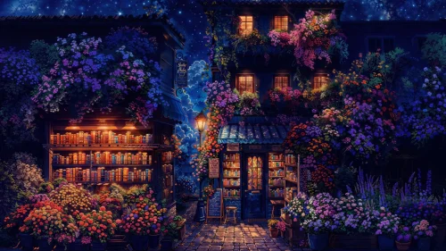 Starlit Garden Bookshop Live Wallpaper – Cozy Fantasy Under the Stars