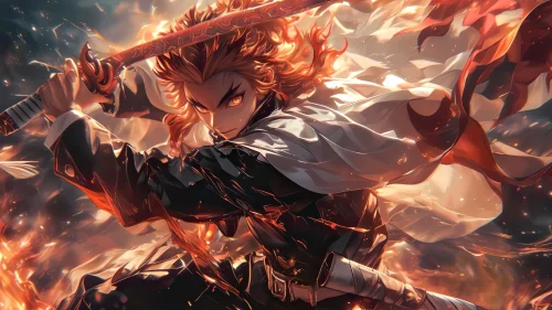 Rengoku Demon Slayer 4K live wallpaper – animated flame Hashira with burning sword