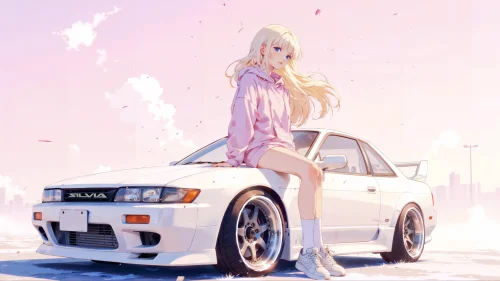 Anime Girl & Nissan Silvia S13 Live Wallpaper – Pastel Anime Aesthetic