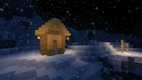 Minecraft Snowy Cabin Live Wallpaper – Cozy Pixel Winter Scene