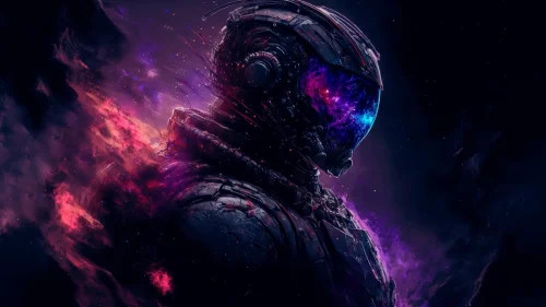 4K live wallpaper with astronaut in galactic void and nebula energy