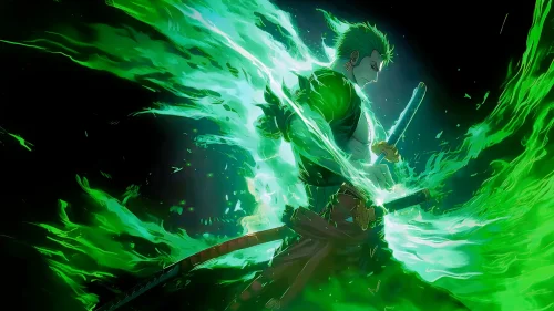 Epic Zoro Green Aura Slash – Dynamic Anime Live Wallpaper