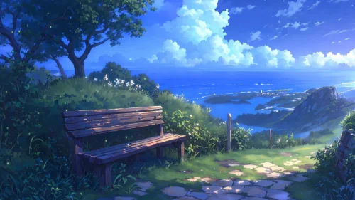 Tranquil Coastline Bench Live Wallpaper – Serene Nature View in Motion