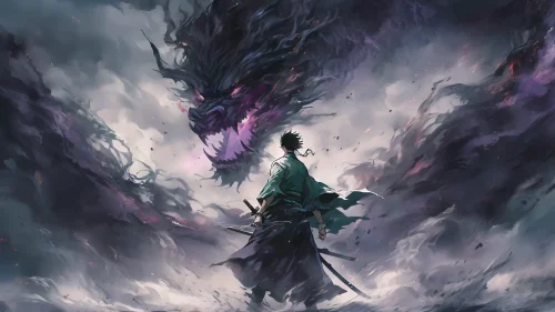 Samurai vs Dragon – Epic Anime Live Wallpaper