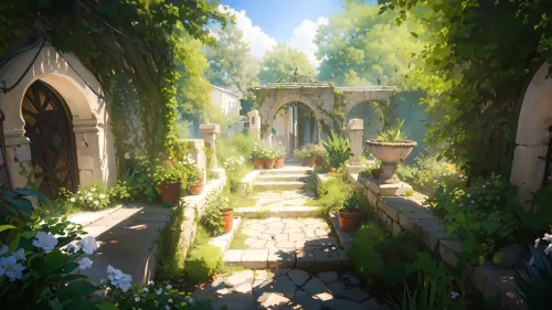 Secret Garden Path – Animated Nature Courtyard Live Wallpaper for Desktop