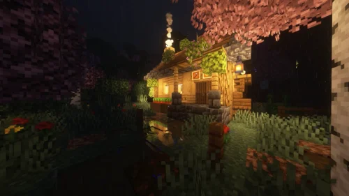 Cozy Minecraft Cabin in the Rain – Relaxing Animated Live Wallpaper