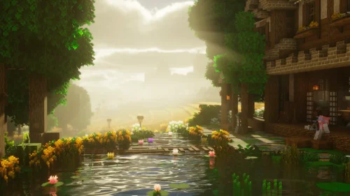 Minecraft – Peaceful Sunrise by the Pond – Relaxing Live Wallpaper