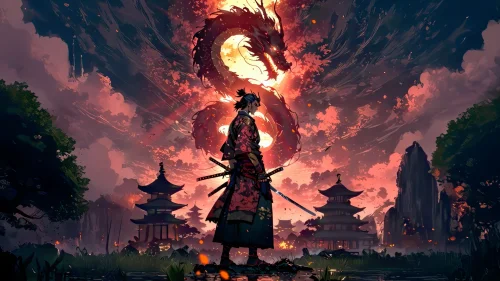 Dragon Spirit Awakens – Animated Samurai & Dragon Live Wallpaper for Desktop