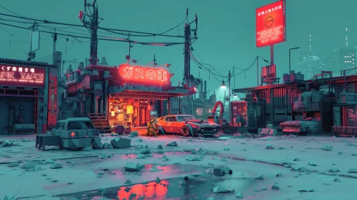 Neon Wasteland Garage – Cyberpunk Repair Zone Live Wallpaper