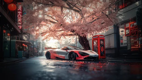 Supercar Dreamscape Under Sakura Blossoms – Live Wallpaper