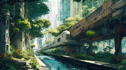 Forgotten Train Station Live Wallpaper – Nature Reclaims an Abandoned Urban Railway