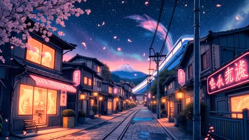 Neon Sakura Night – Glowing Japanese Street Live Wallpaper