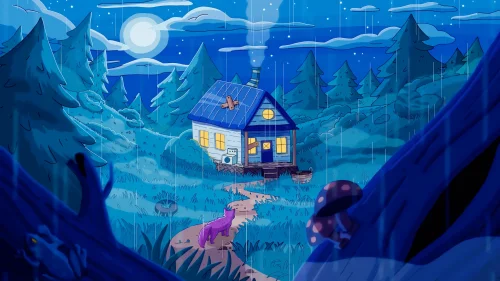 Cozy Rainy Forest Cabin Live Wallpaper in 4K