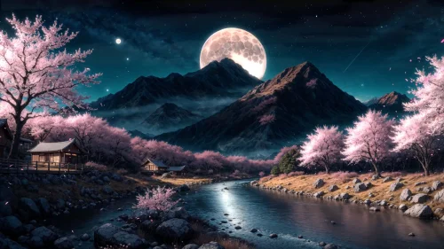 Moonlit Sakura Valley Download Live Wallpaper