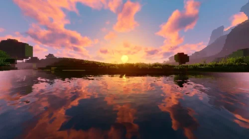 Minecraft Sunset – Tranquil 4K Live Wallpaper with Shaders & Water Reflections