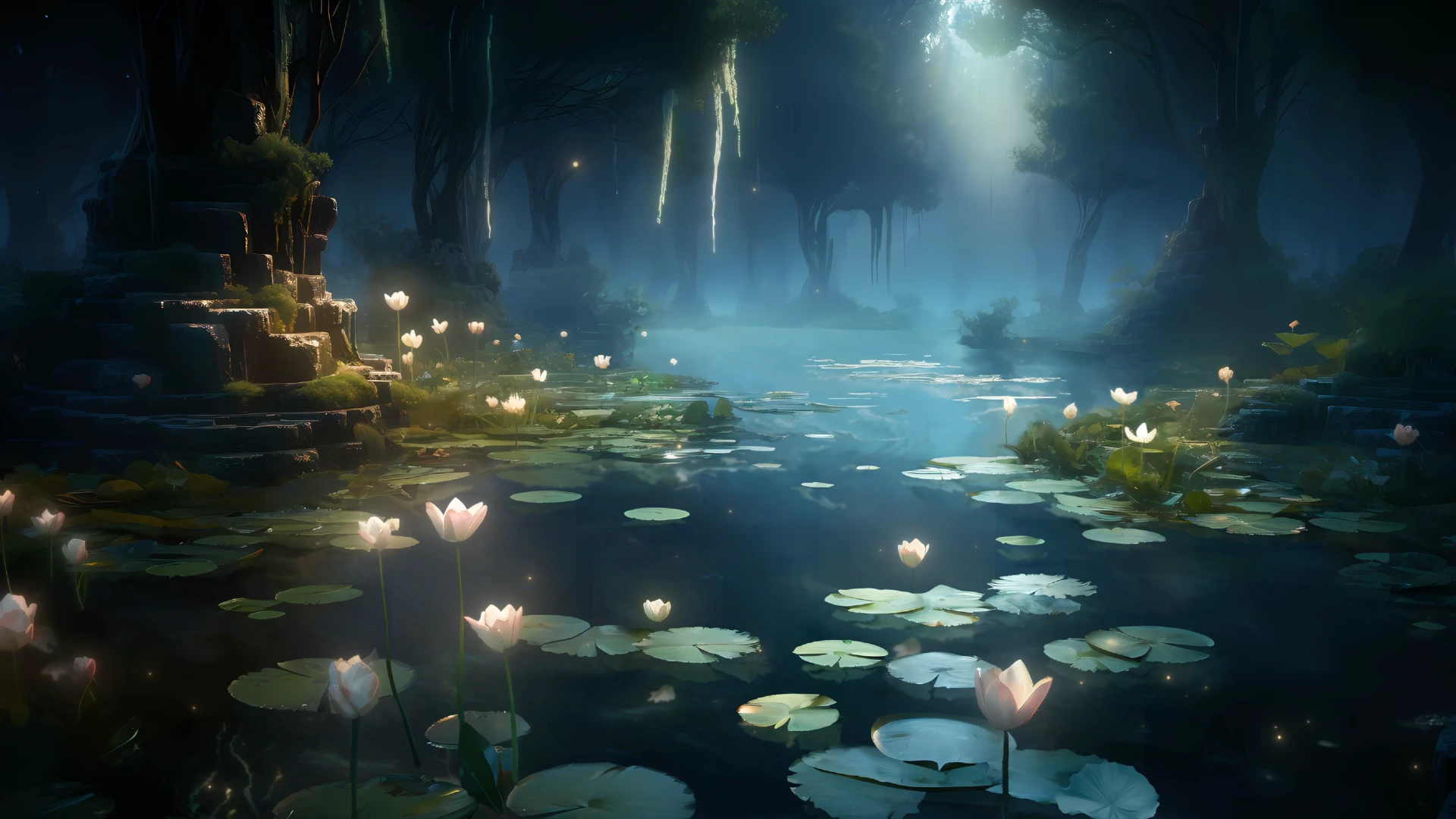 Lotus Garden By Night live wallpaper for desktop