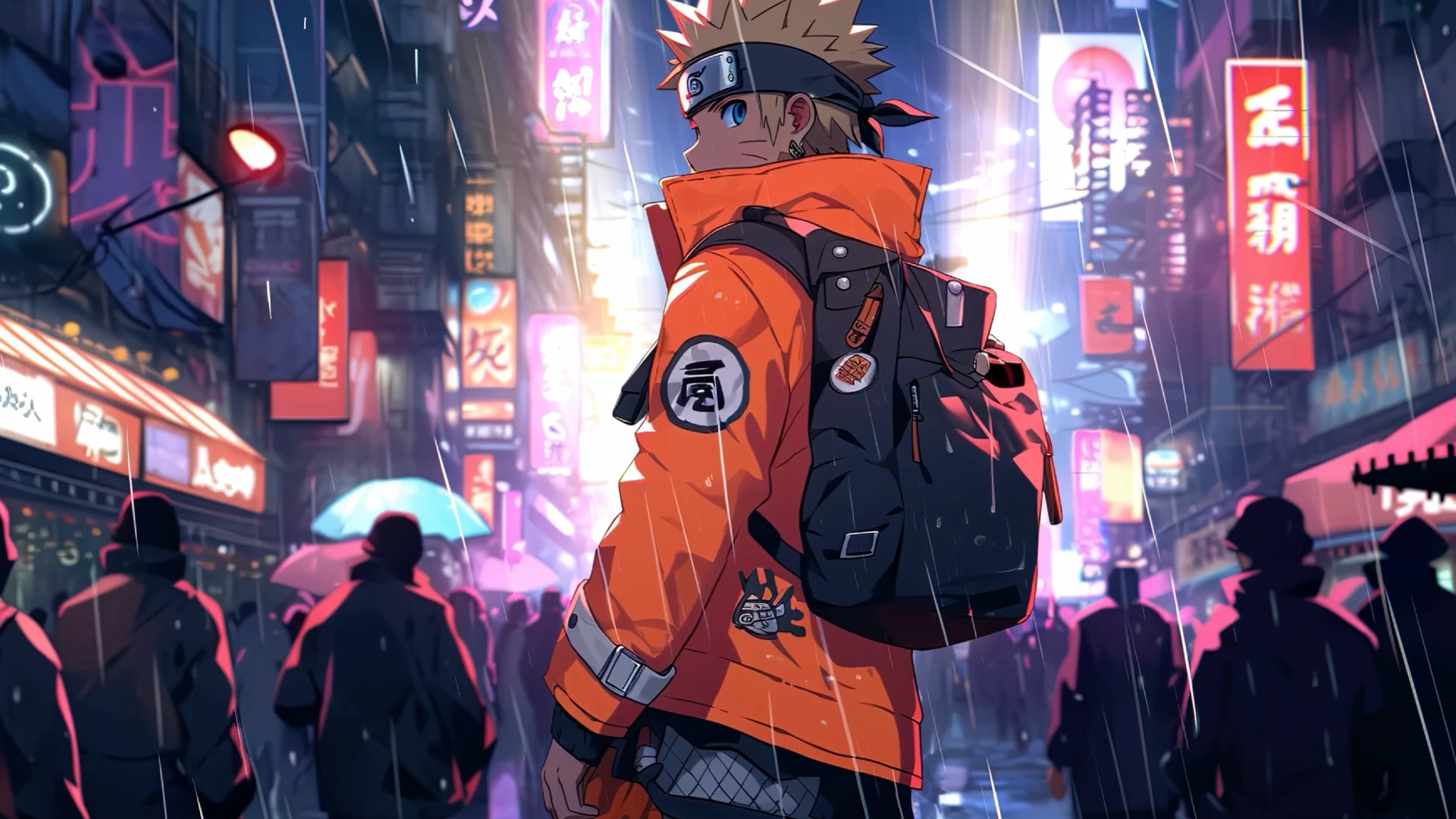 Naruto Cyberpunk Rainy Street live wallpaper for desktop