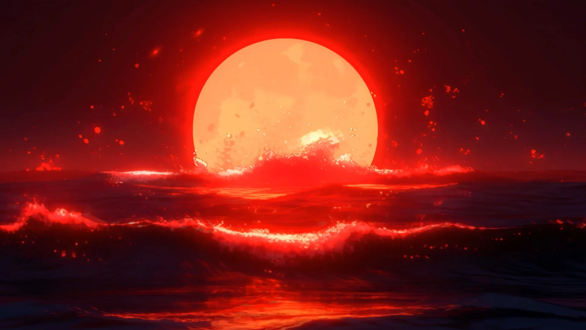 Fiery Red Sun Over Ocean live wallpaper for desktop