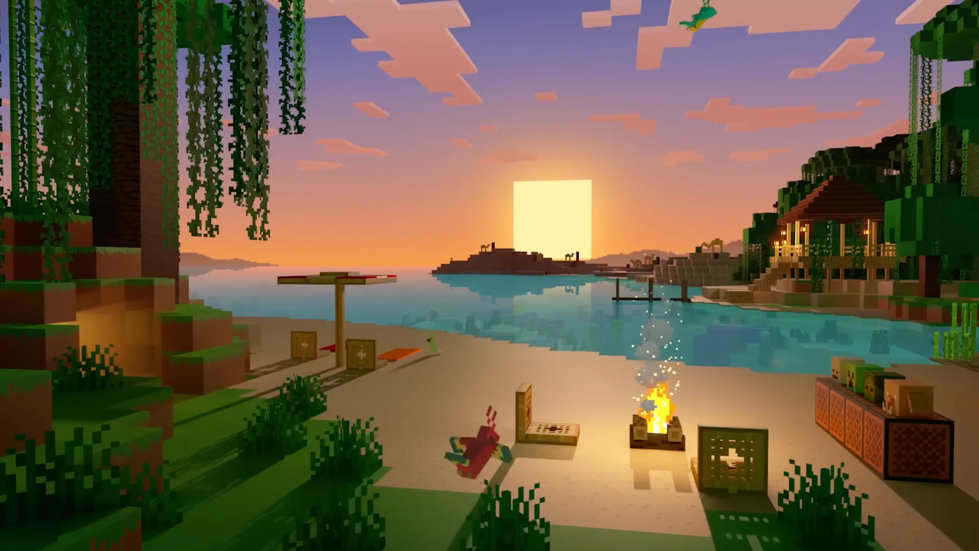 Minecraft Tropical Beach Sunset live wallpaper for desktop