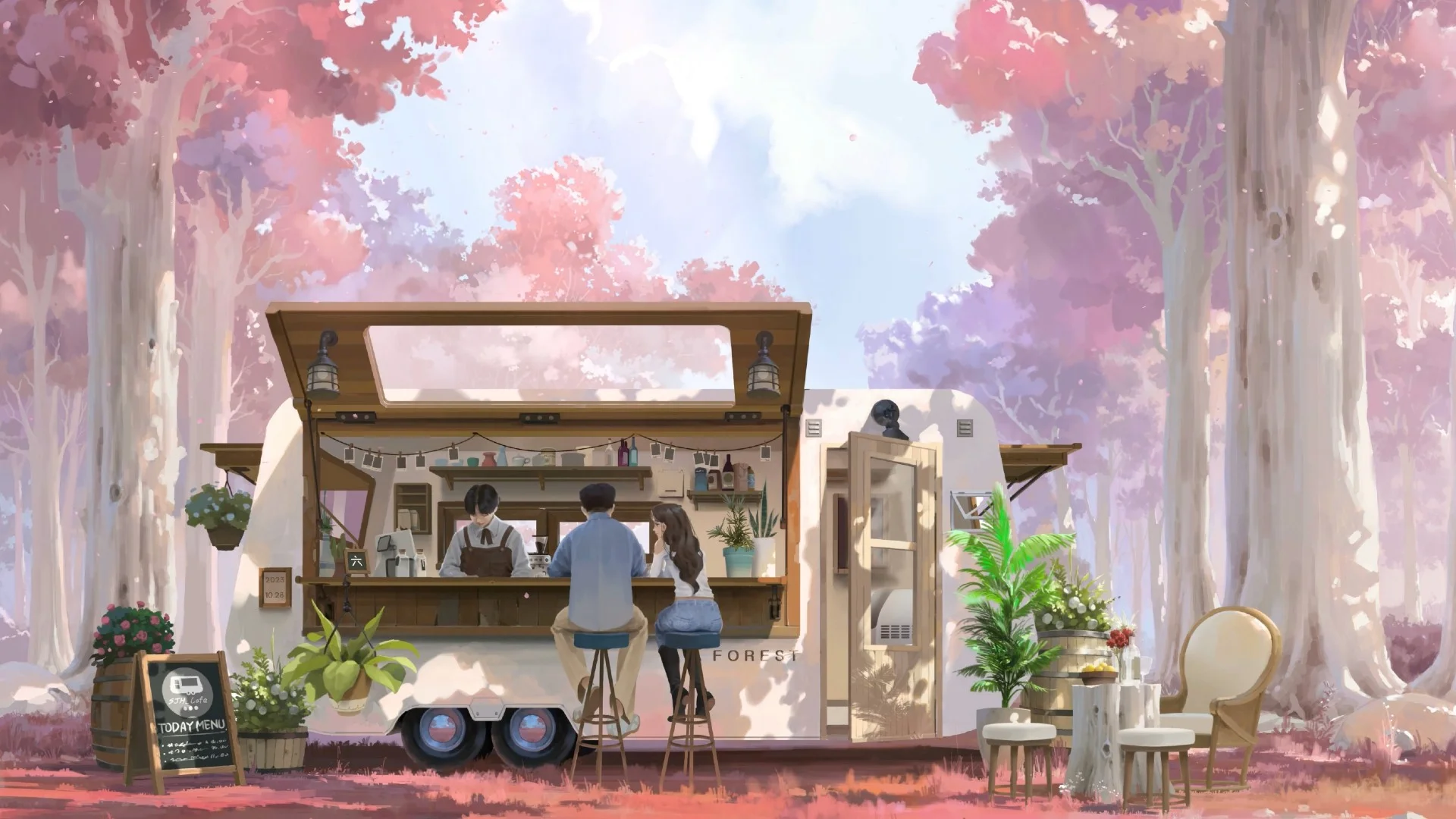 Coffee Date | Cozy Anime Café live wallpaper for desktop