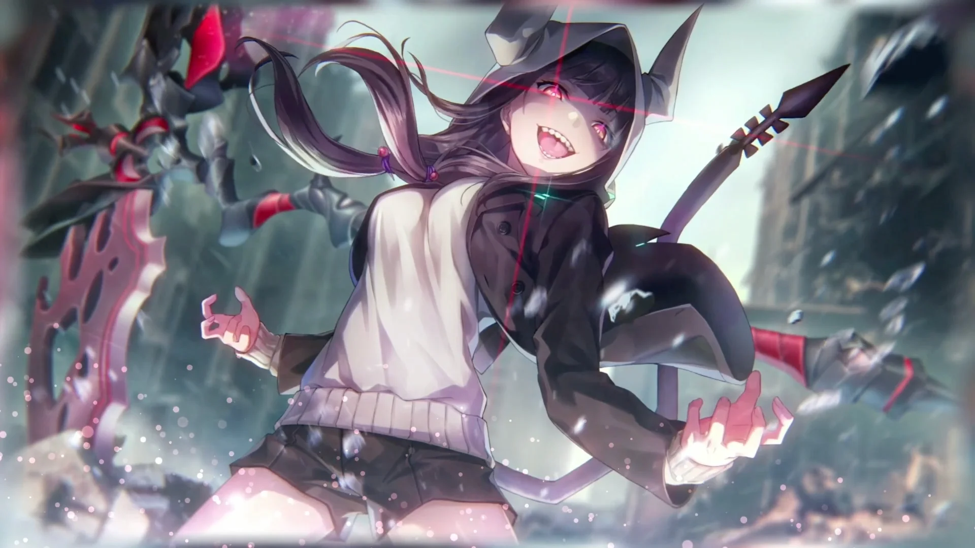 Anime Warrior Girl with Glowing Red Eyes live wallpaper for desktop