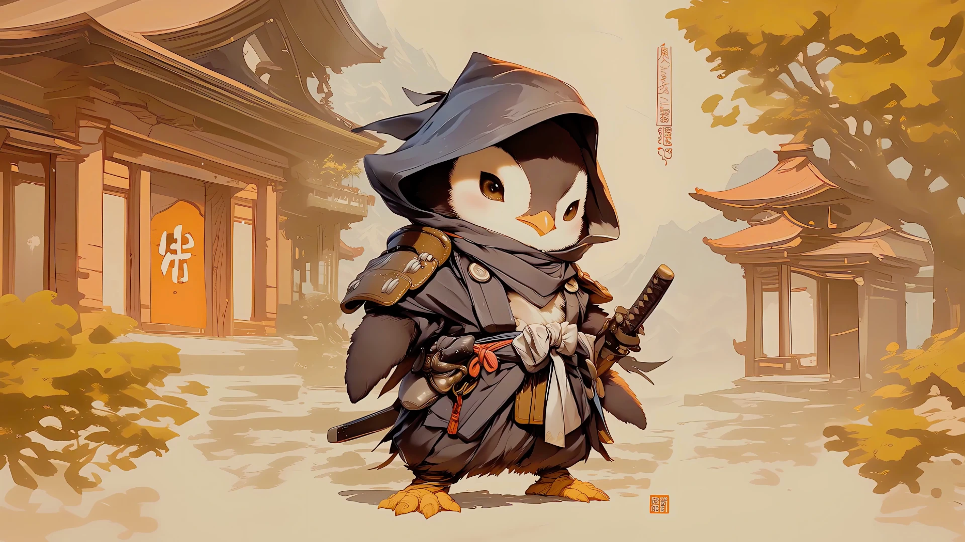 Samurai Penguin live wallpaper for desktop