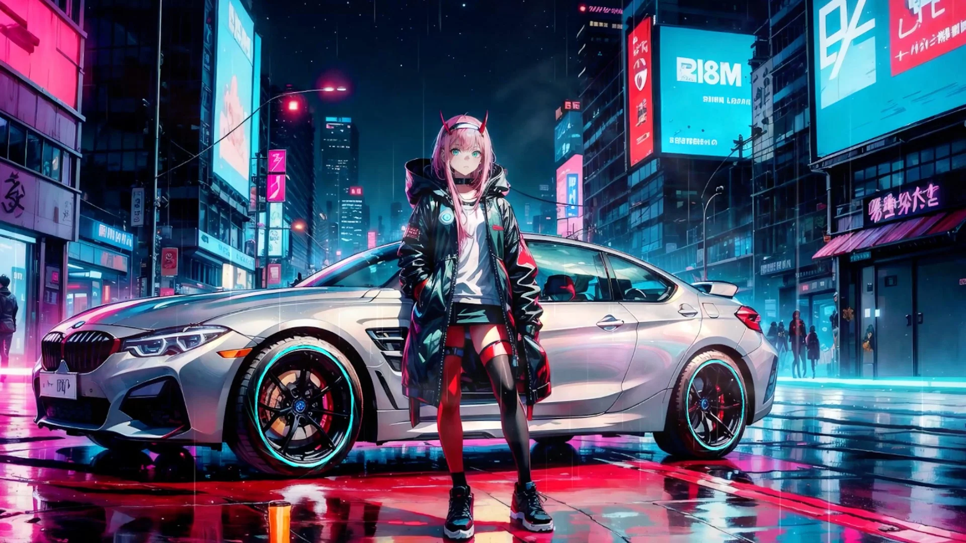 Zero Two and BMW F36 live wallpaper for desktop