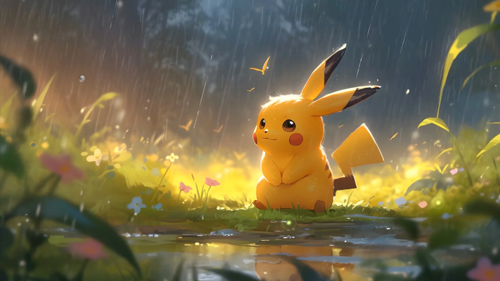 Pikachu in the Rain live wallpaper for desktop