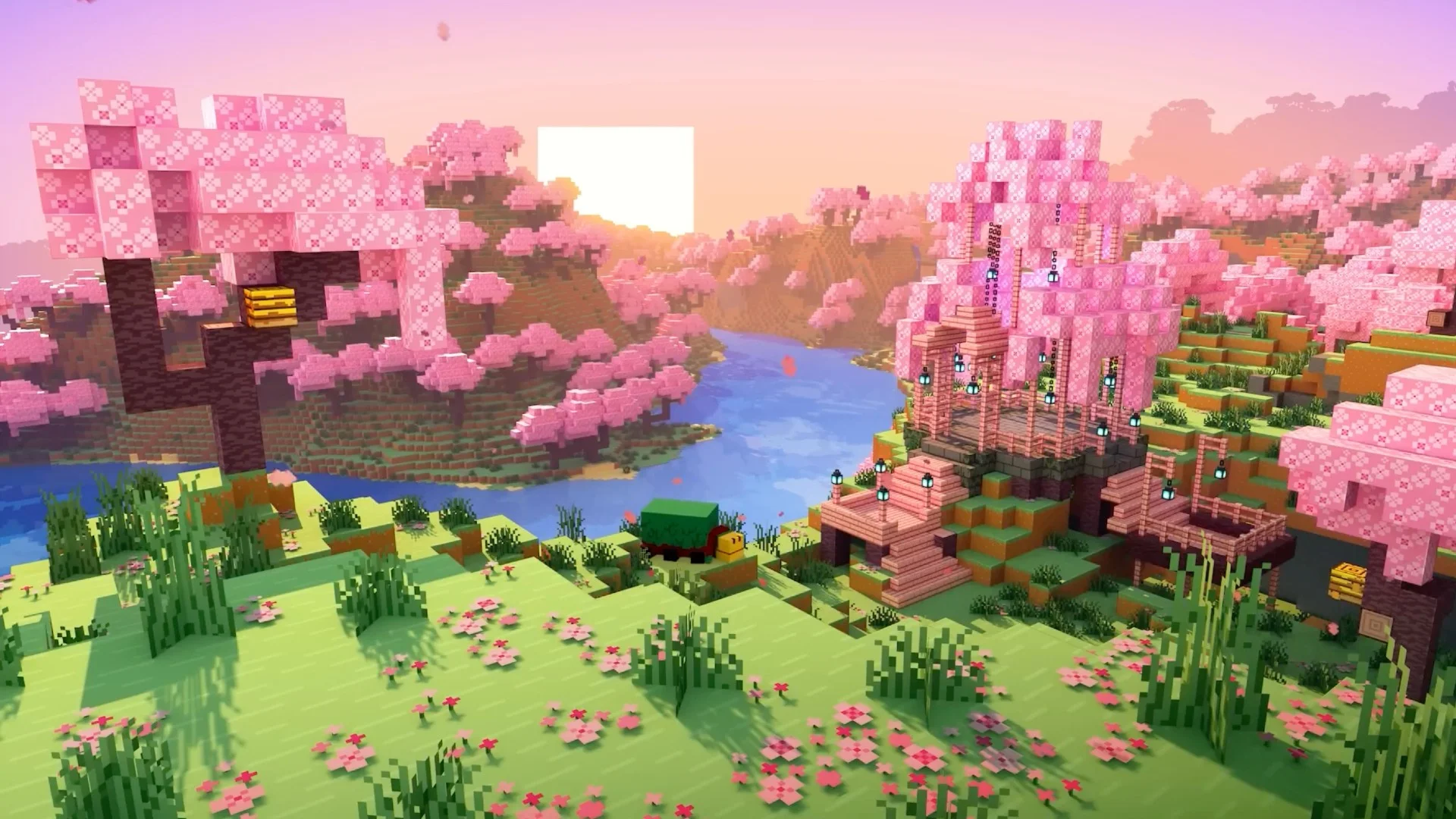 Minecraft Cherry Blossom Biome live wallpaper for desktop