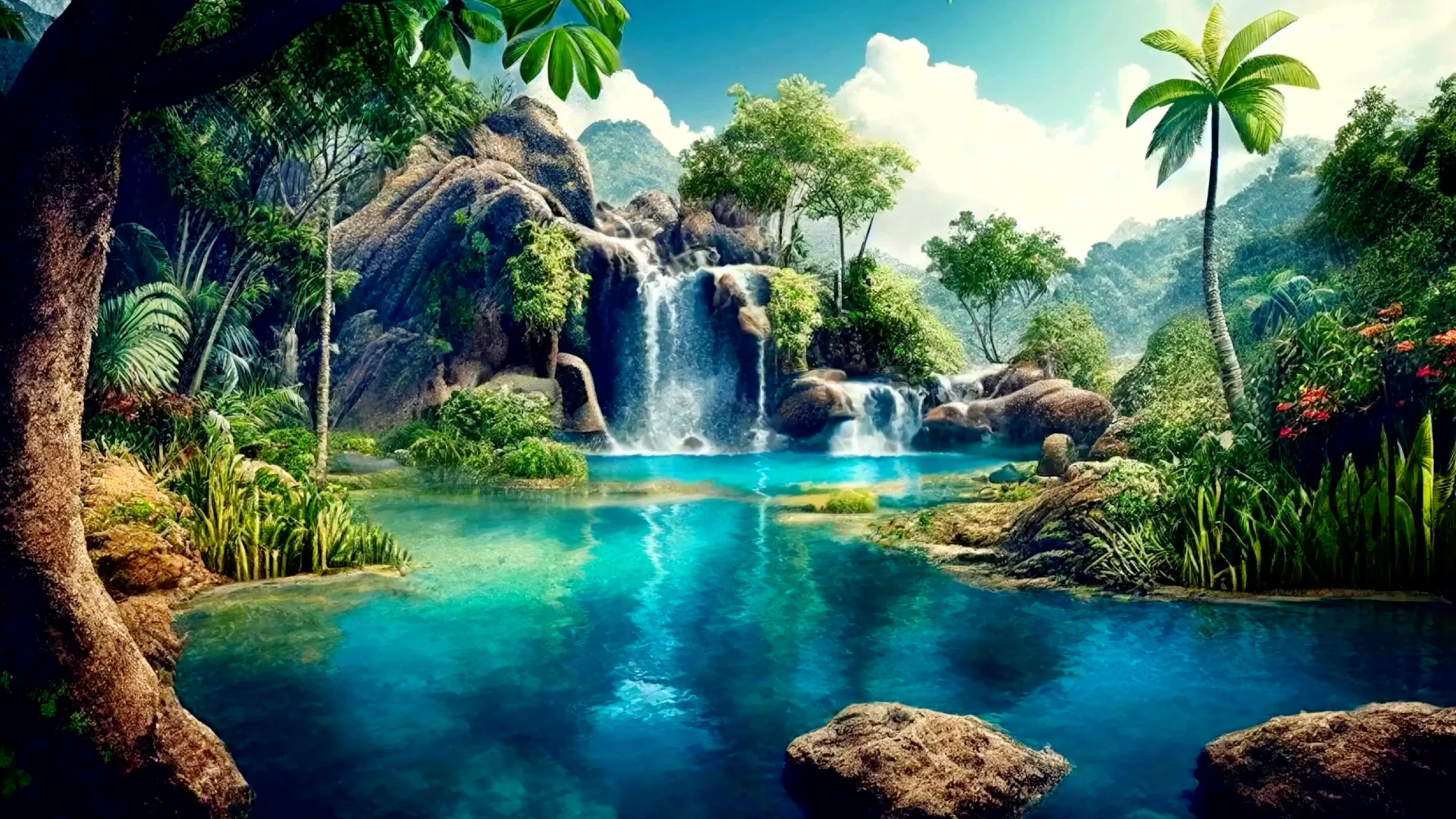 Tropical Paradise Waterfall live wallpaper for desktop