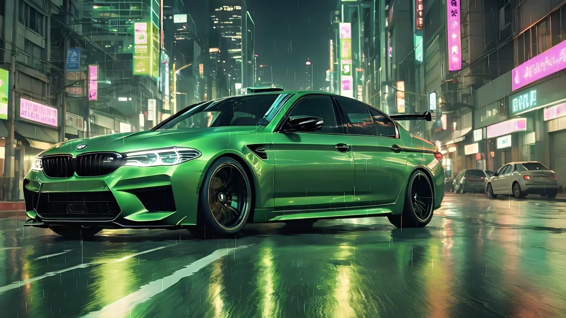 BMW M5 Neon Rain live wallpaper for desktop