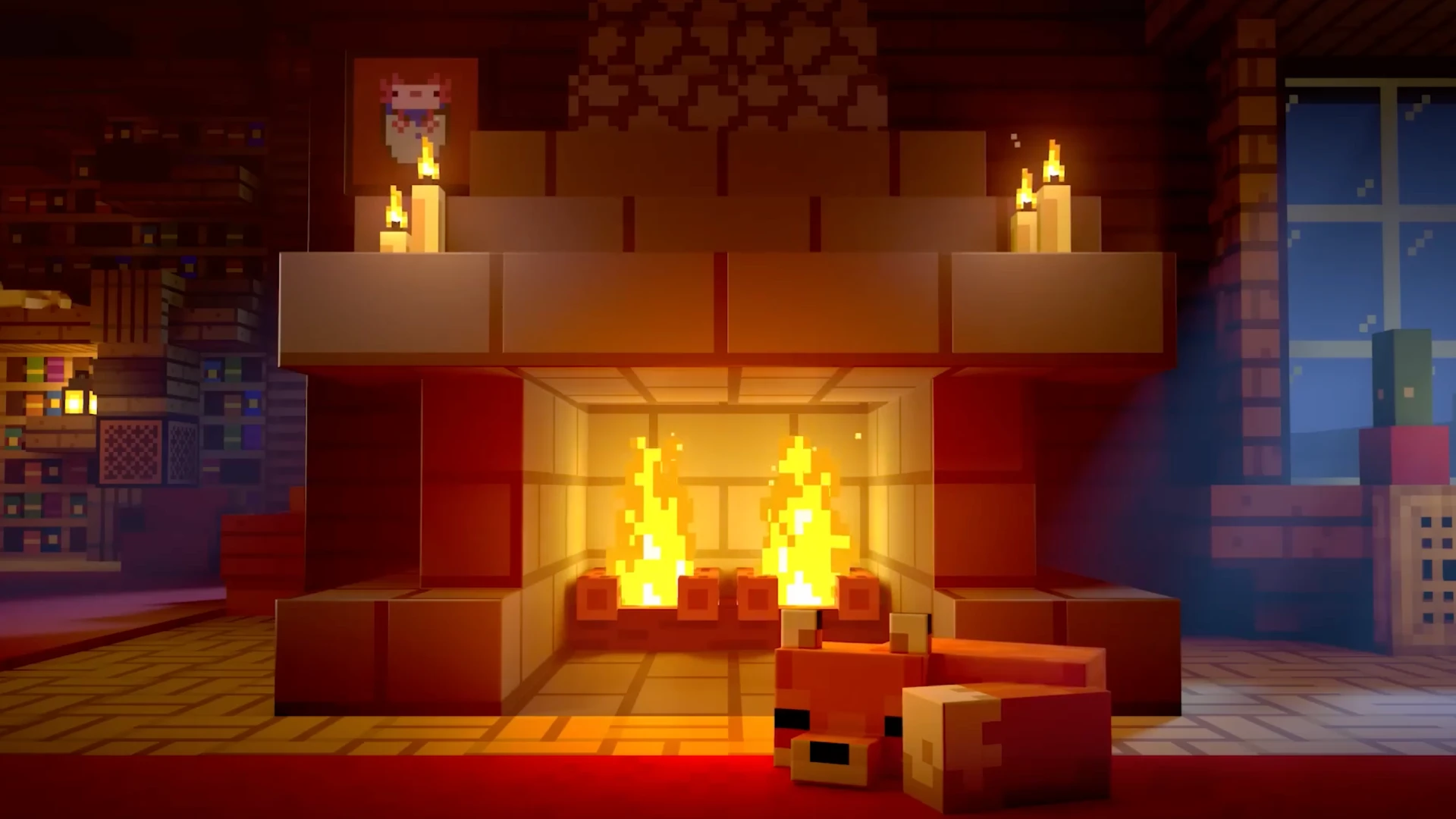 Minecraft Cozy Fireplace live wallpaper for desktop