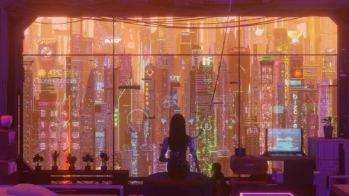 Sunshine Cyberpunk City Download Live Wallpaper