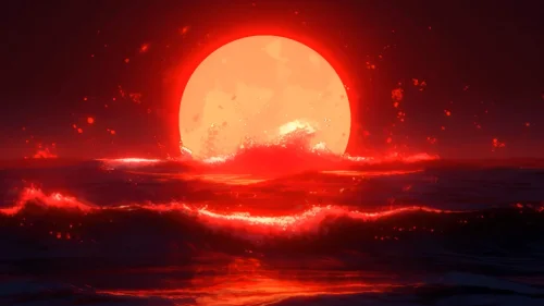 Fiery Red Sun Over Ocean Download Live Wallpaper
