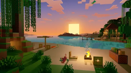 Minecraft Tropical Beach Sunset Download Live Wallpaper