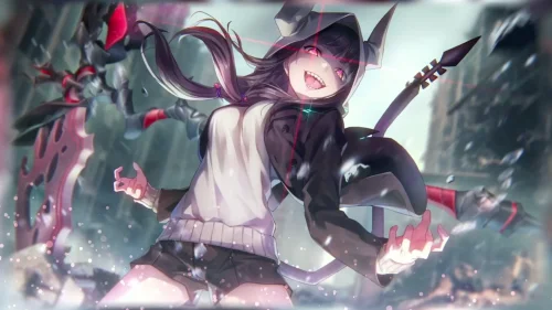 Anime Warrior Girl with Glowing Red Eyes Download Live Wallpaper